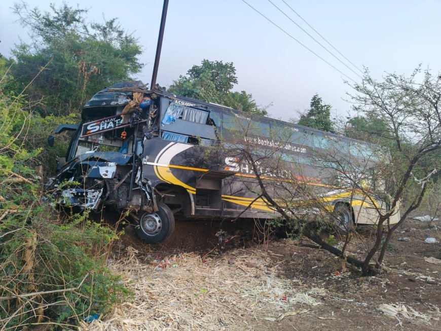 हाइवे से नीचे खाई में उतरी तेज रफ्तार बस, पेड़ से टकराकर पलटने से बची